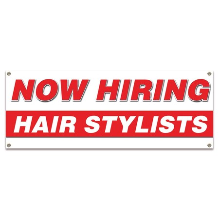 Signmission Now Hiring Hair Stylists Banner Apply Inside Accepting Application Single Sided B-30254